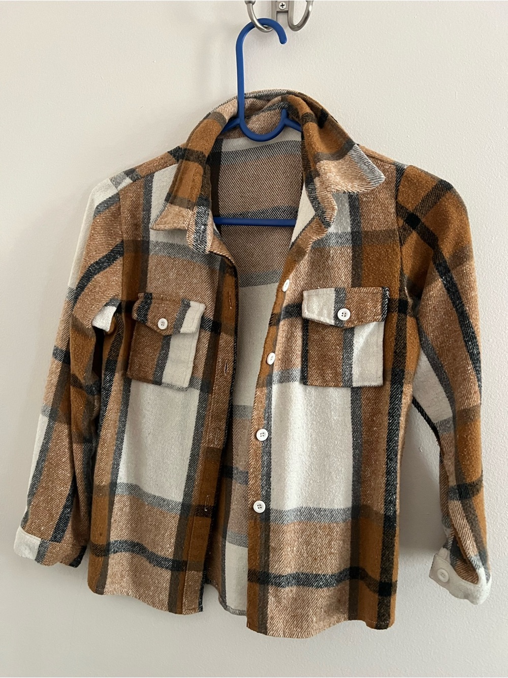 Kids Plaid Shacket in Brown and Cream
